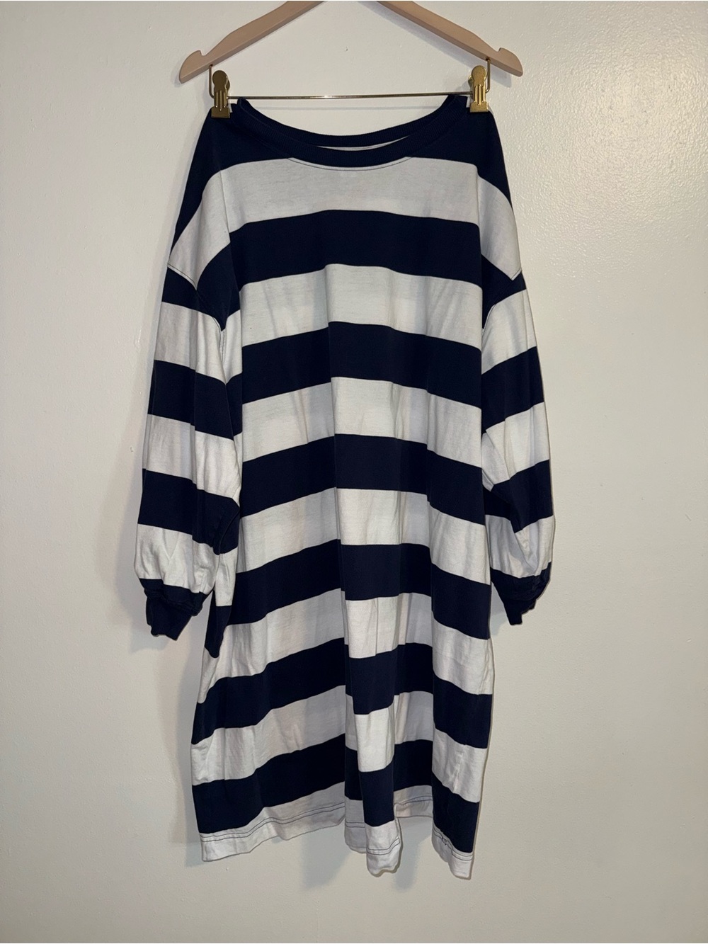 Old Navy Navy and White Striped Long Sleeve Shift Dress